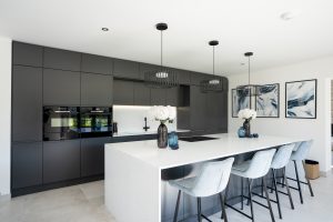 New Built kitchen with Modern Remo Matt Graphite Kitchen with Quartz Avalanche 20mm worktop in Cheshire