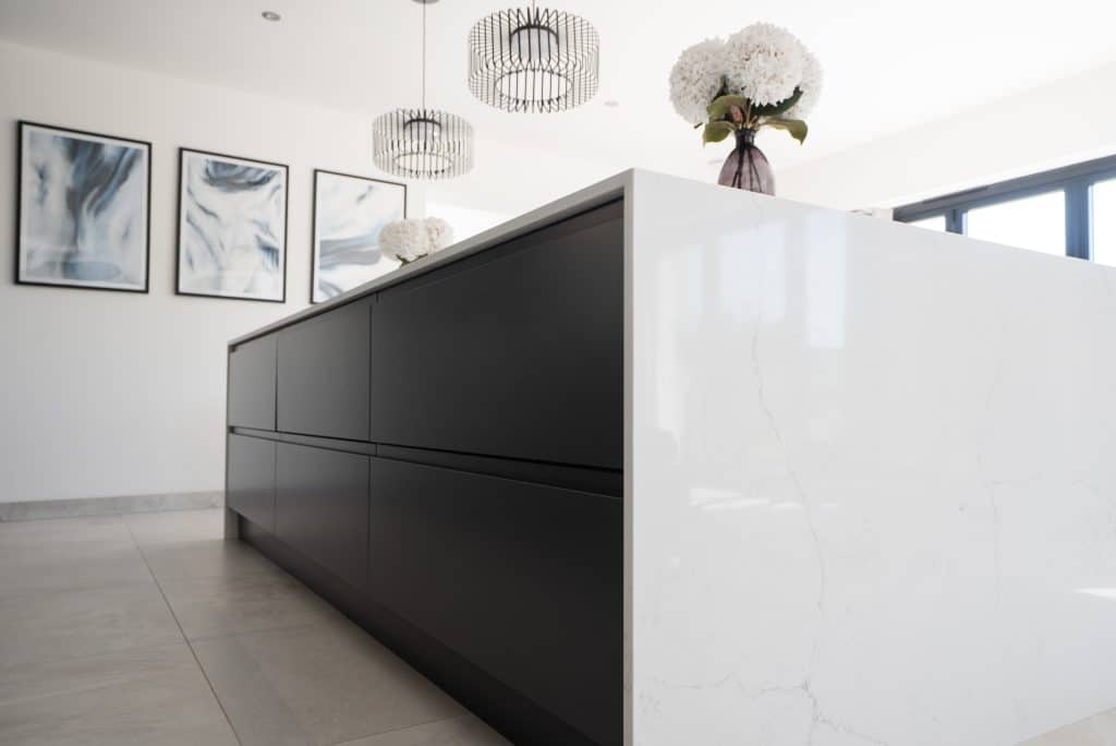 New Built kitchen with Modern Remo Matt Graphite Kitchen with Quartz Avalanche 20mm worktop in Cheshire