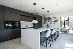 New Built kitchen with Modern Remo Matt Graphite Kitchen with Quartz Avalanche 20mm worktop in Cheshire